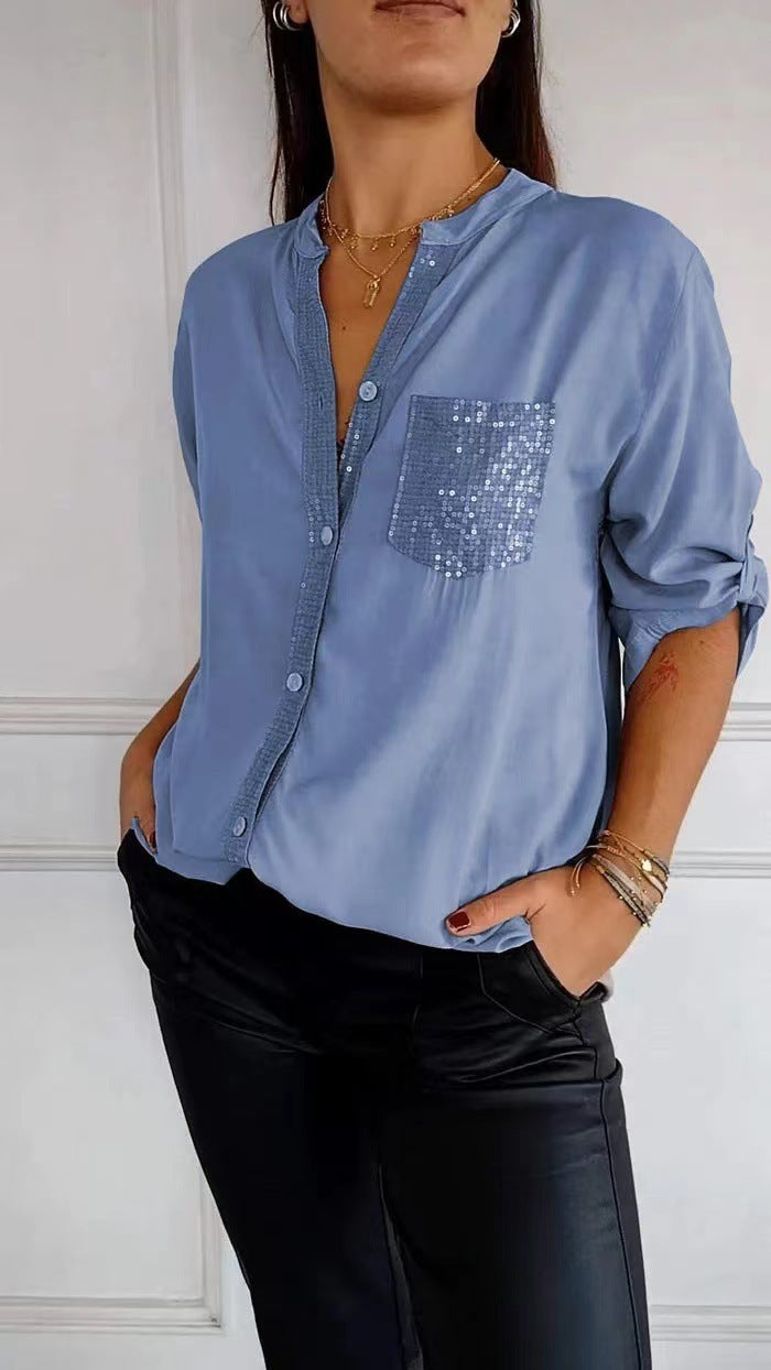 Sequin Pocket Button-Down Shirt