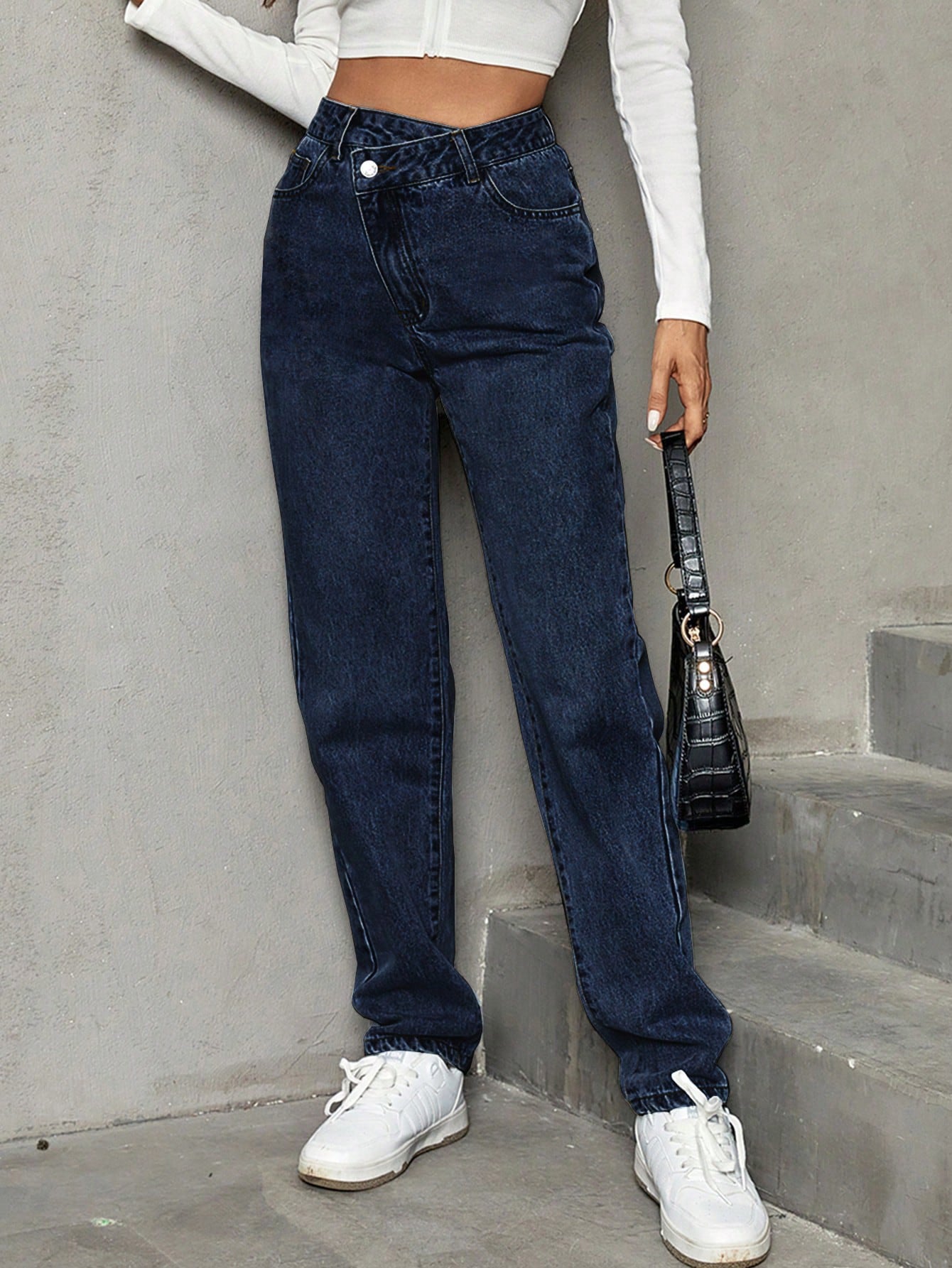 Trendy High-Waist Loose Denim Trousers