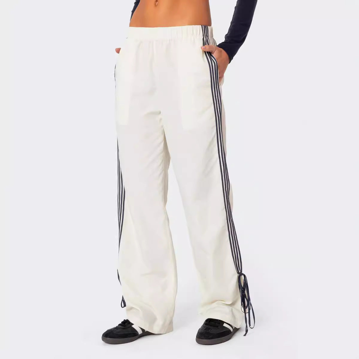 Trendy Four Bars Contrast Color Straight-Leg Pants