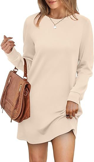 ✨Hot Sale Women's Solid Long-Sleeve Round Neck Dress with Pockets