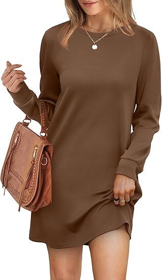 ✨Hot Sale Women's Solid Long-Sleeve Round Neck Dress with Pockets