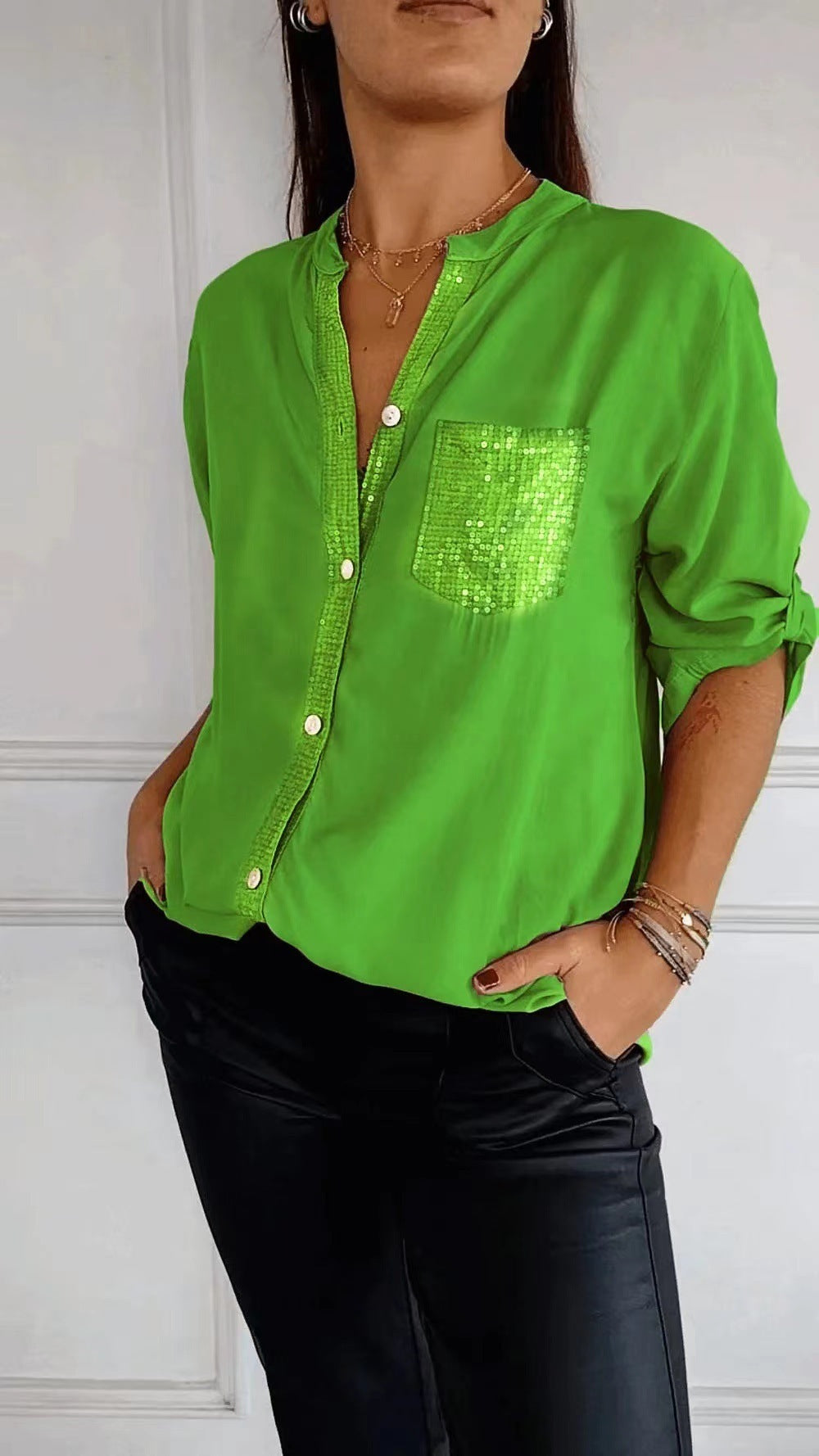 Sequin Pocket Button-Down Shirt