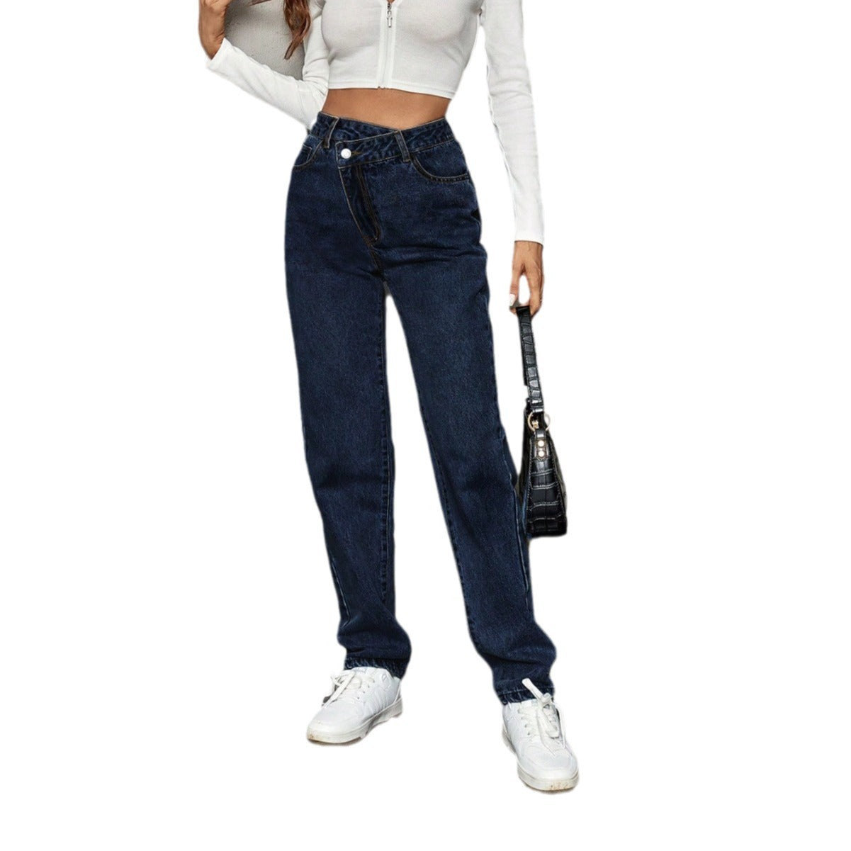 Trendy High-Waist Loose Denim Trousers