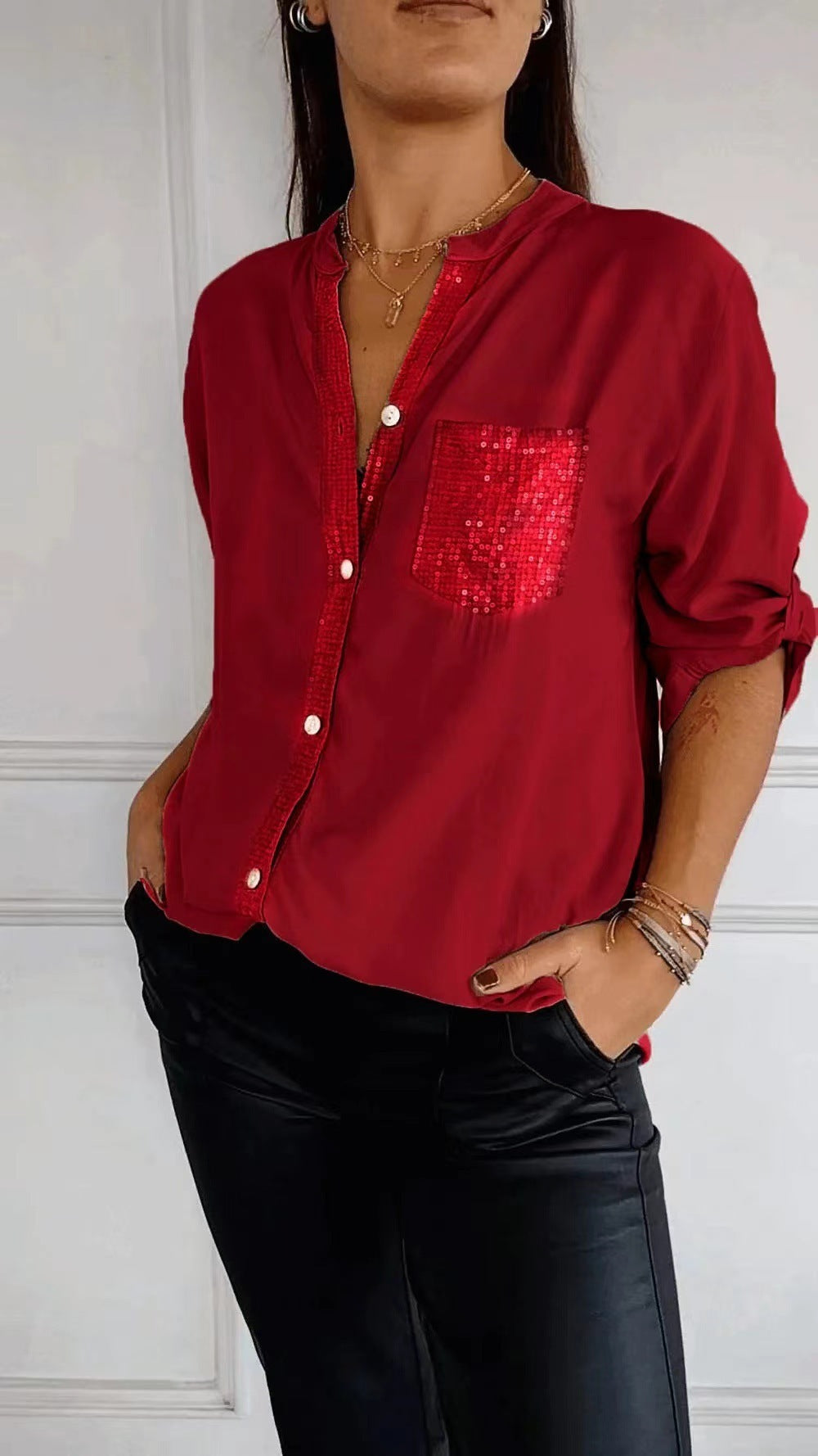 Sequin Pocket Button-Down Shirt