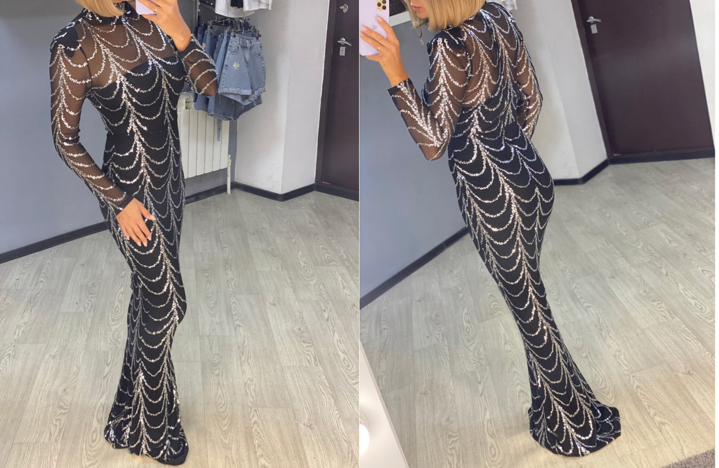 Long Sleeve Sequins Maxi Dress For Women