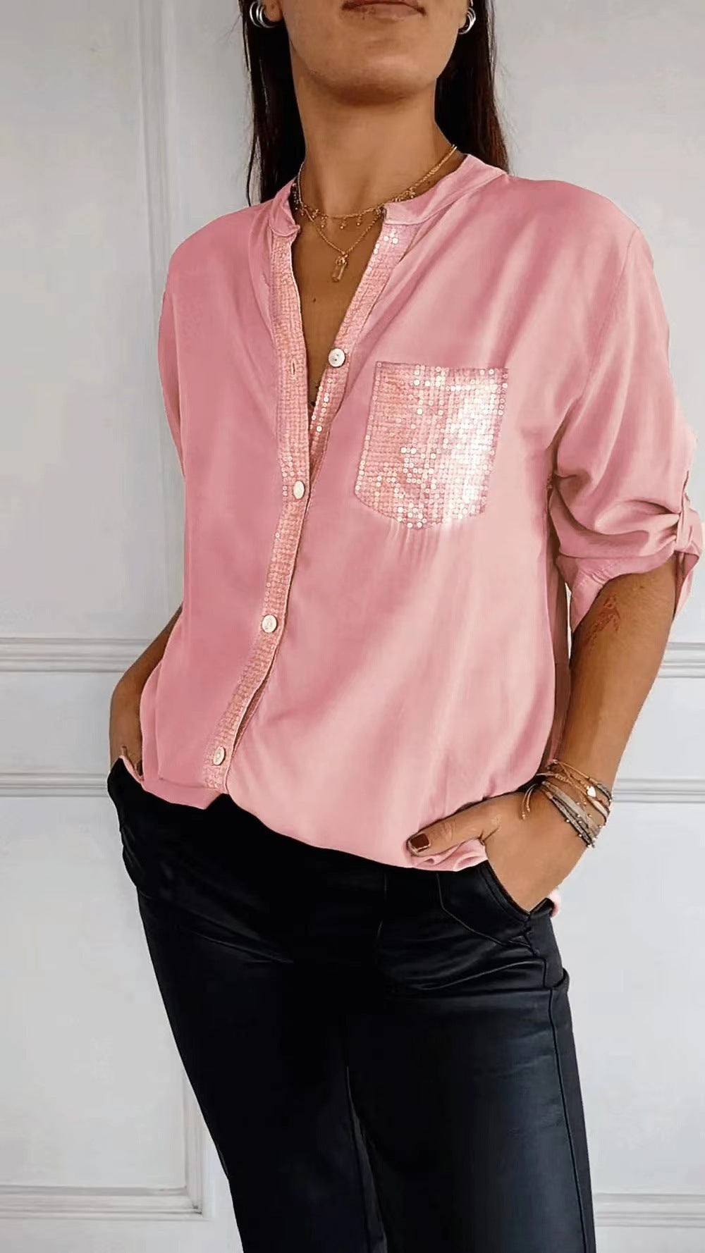 Sequin Pocket Button-Down Shirt