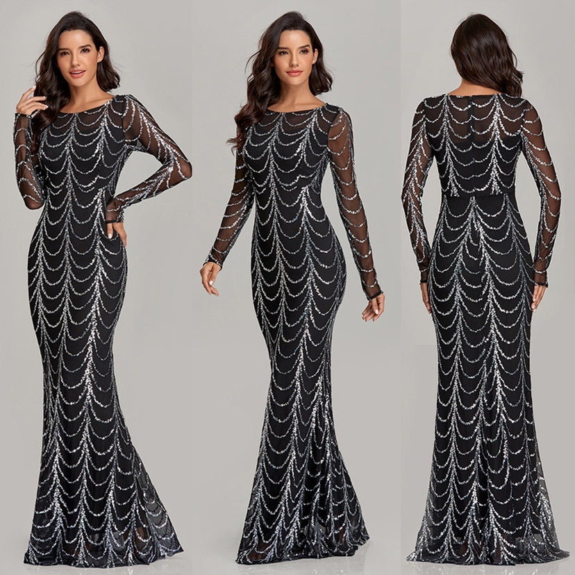 Long Sleeve Sequins Maxi Dress For Women