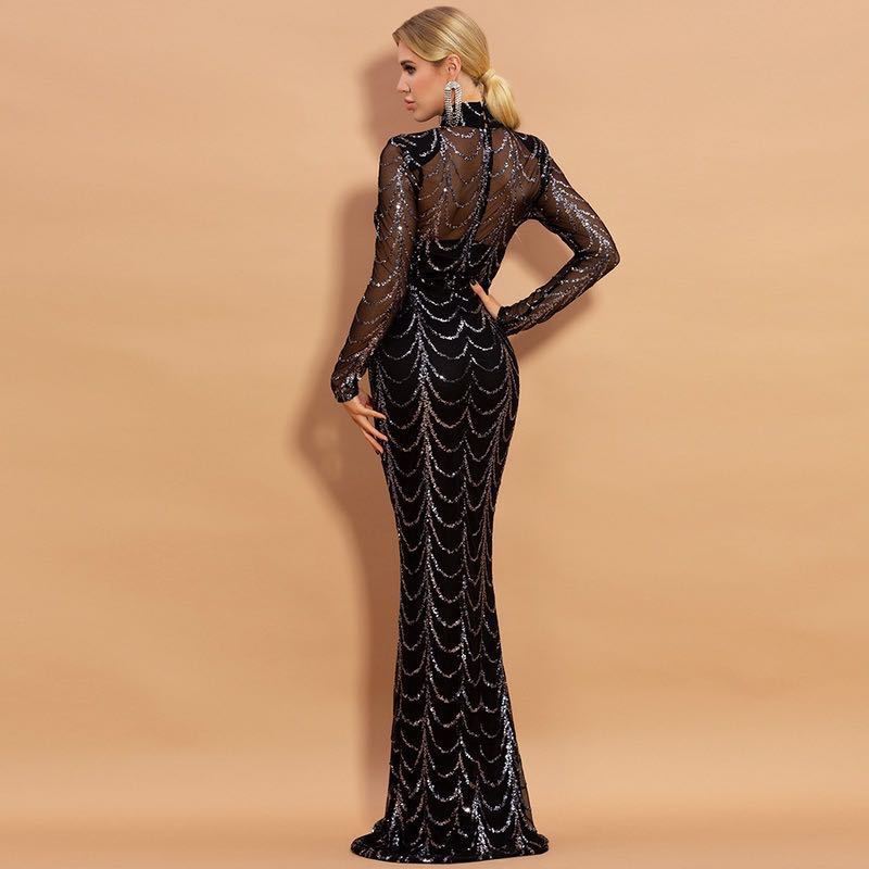 Long Sleeve Sequins Maxi Dress For Women