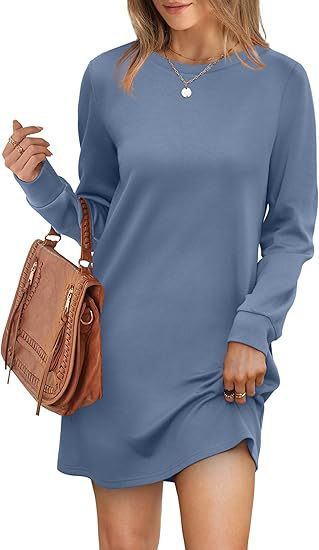 ✨Hot Sale Women's Solid Long-Sleeve Round Neck Dress with Pockets