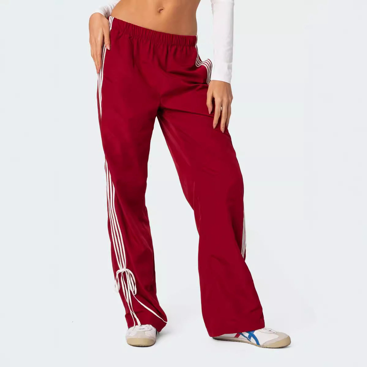 Trendy Four Bars Contrast Color Straight-Leg Pants