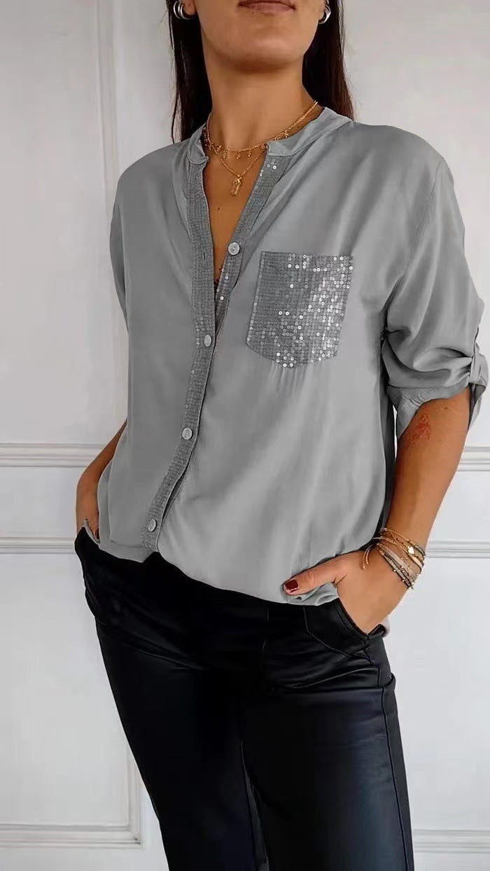 Sequin Pocket Button-Down Shirt