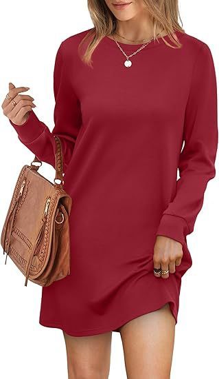 ✨Hot Sale Women's Solid Long-Sleeve Round Neck Dress with Pockets