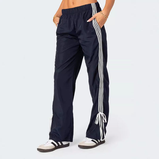 Trendy Four Bars Contrast Color Straight-Leg Pants